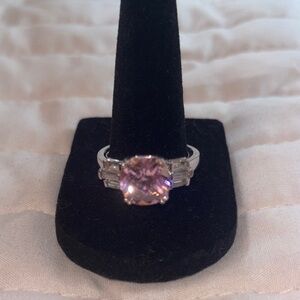 Avon Pink and Silver Ring with Intricate Detailing